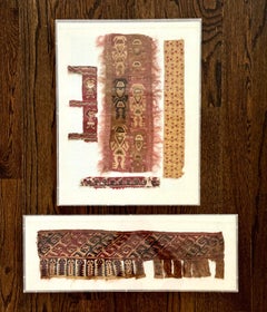 Two Framed Pre-Columbian Fine Textile Fragments Chimu Chancay