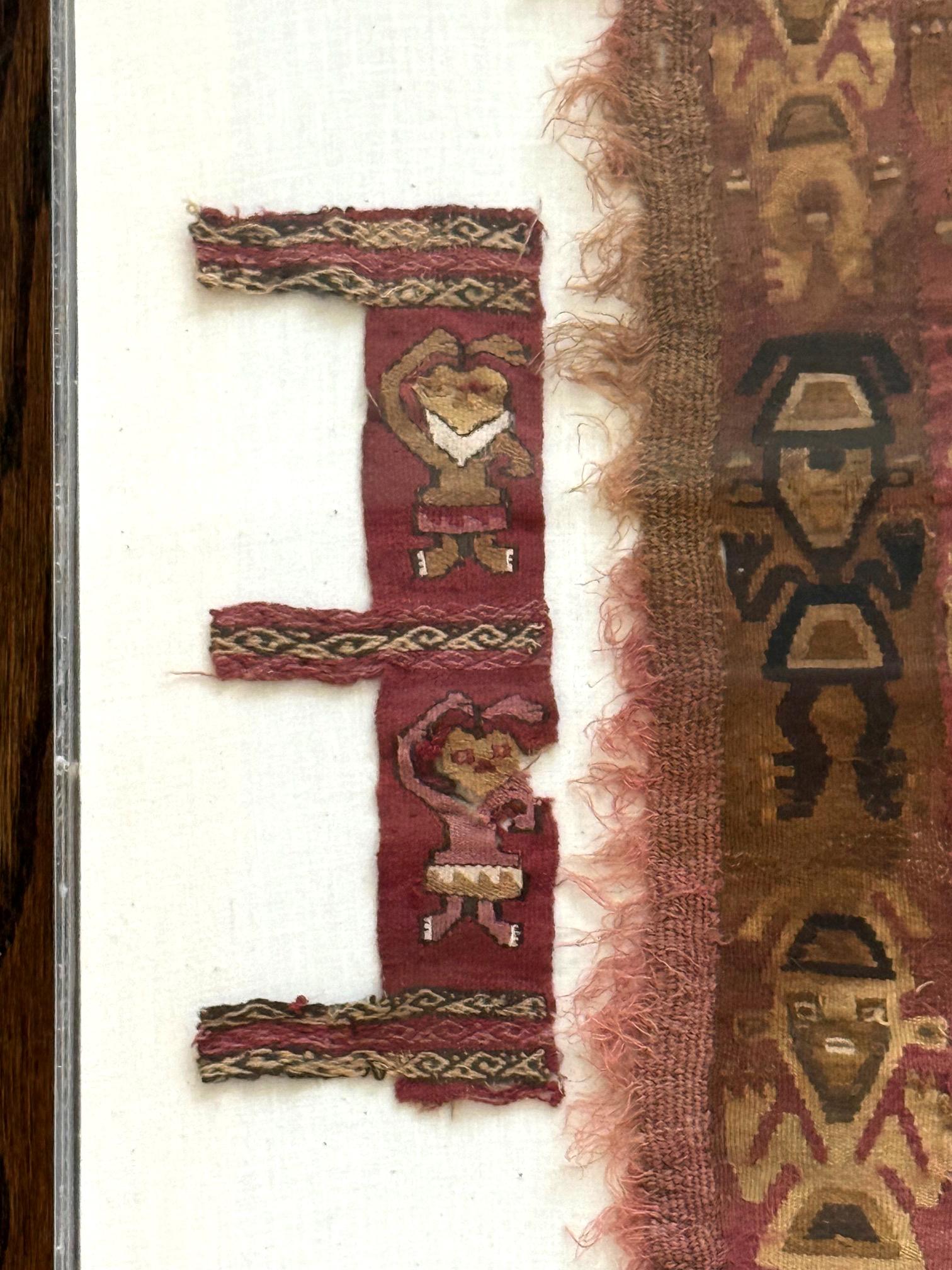 Two Framed Pre-Columbian Fine Textile Fragments Chimu Chancay For Sale 4
