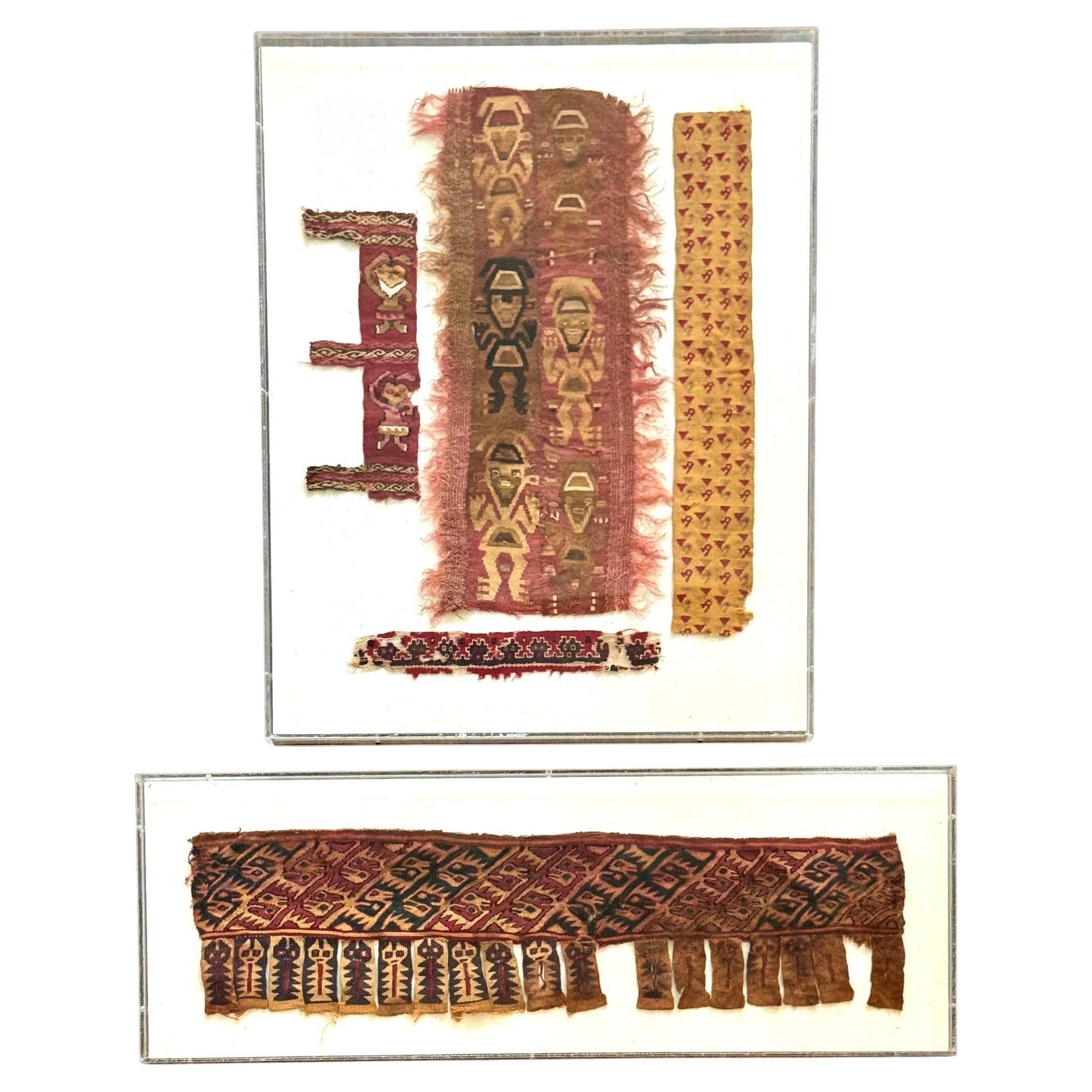 Two Framed Pre-Columbian Fine Textile Fragments Chimu Chancay For Sale
