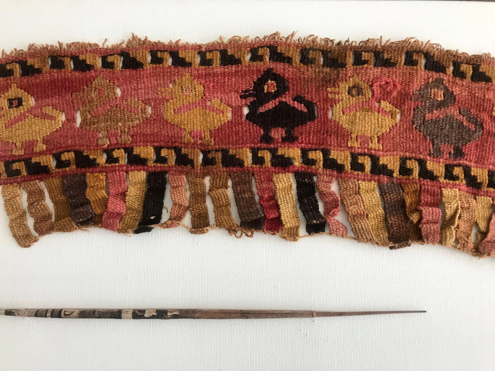 Wool Two Framed Pre-Columbian Textile and Tools For Sale