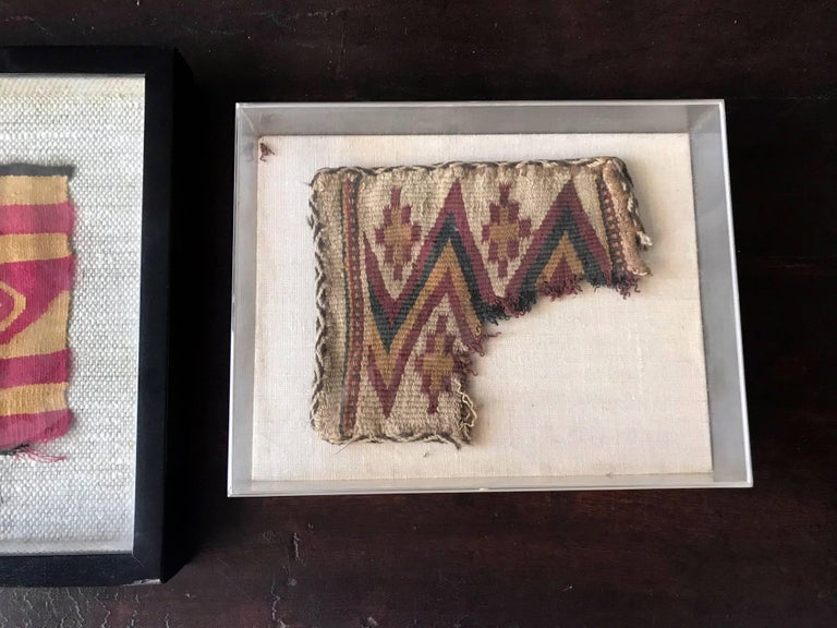 South American Two Framed Pre-Columbian Textile Fragments Nazca Culture For Sale