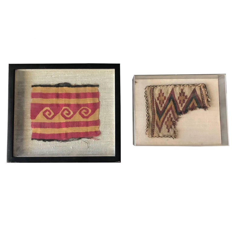 Two Framed Pre-Columbian Textile Fragments Nazca Culture For Sale