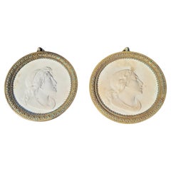 Two Framed Sculpted Marble Medallions, Early 19th Century
