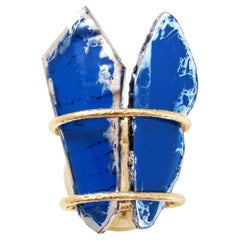 “Two-Free” Contemporary Wall Lamp, Art Silvered Cobalt Glass, Cast Melted Brass