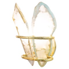 “Two-Free” Contemporary Wall Lamp, Art Silvered Glass Satin, Cast Melted Brass