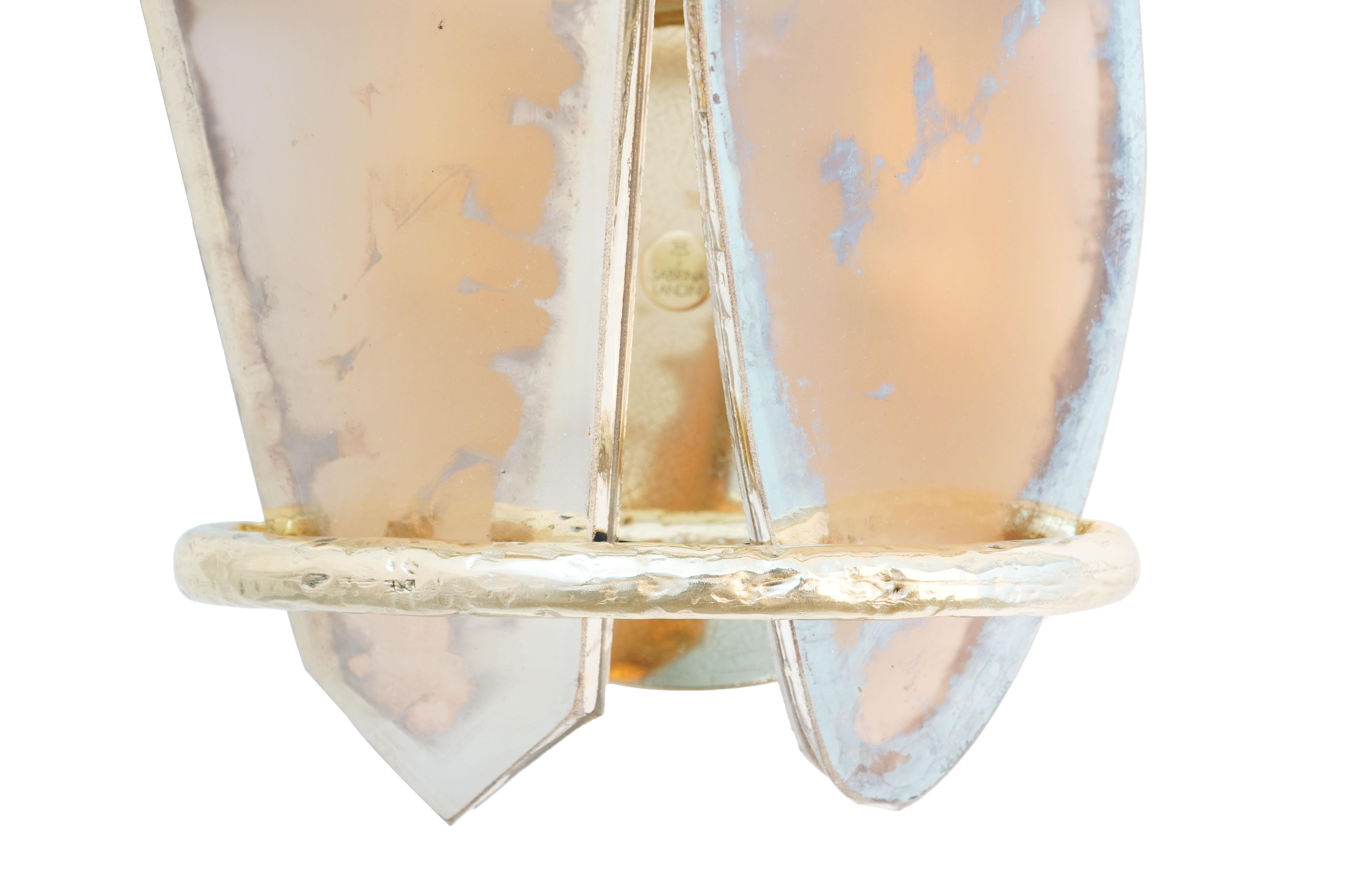 Italian “Two-Free” Contemporary Wall Lamp, rose Art Silvered Glass  , Cast Melted Brass For Sale