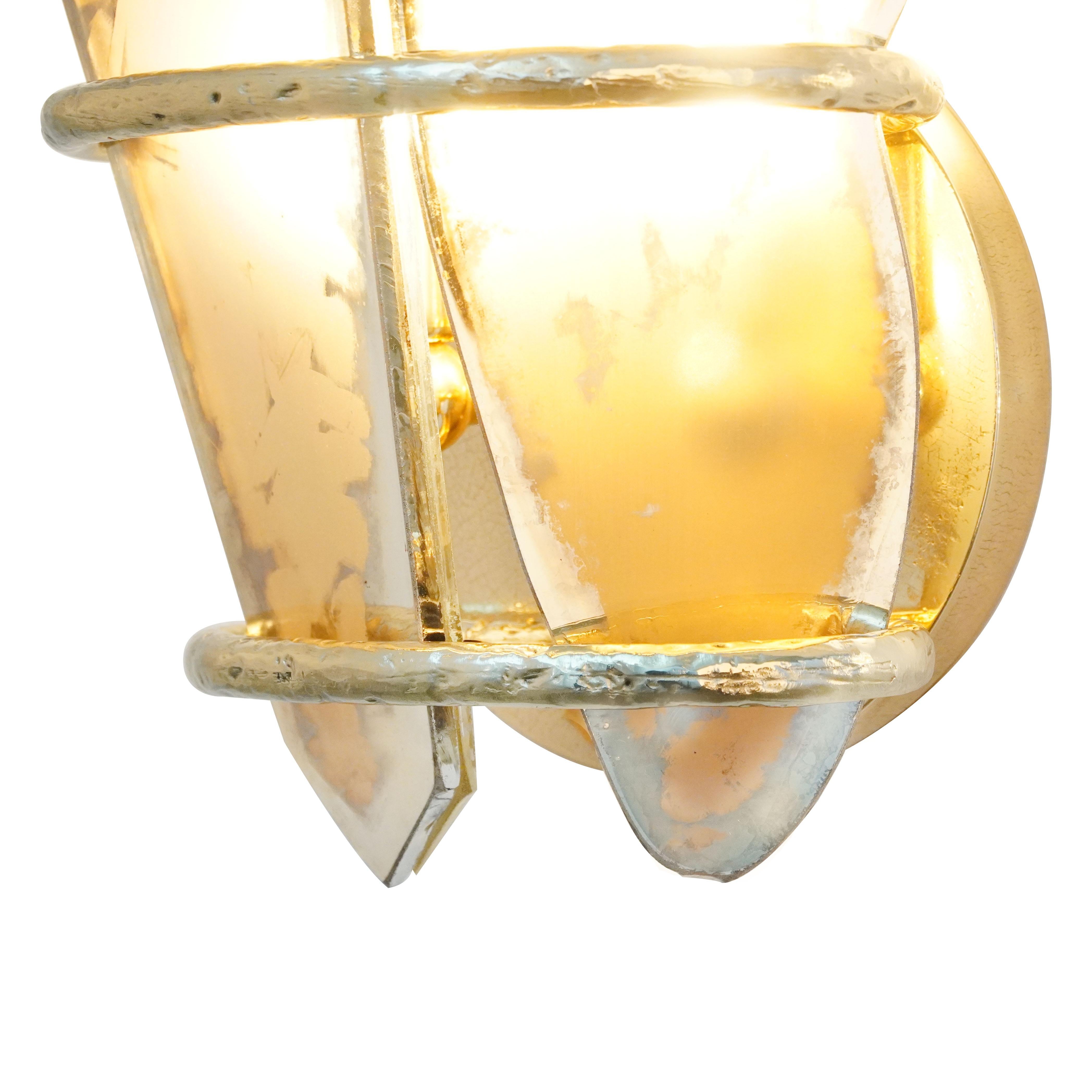 “Two-Free” Contemporary Wall Lamp, rose Art Silvered Glass  , Cast Melted Brass For Sale 2