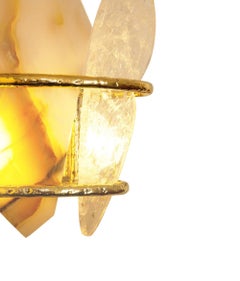 Two Free Wall Sconce Lamp by Sabrina Landini, Onyx Rock Crystal & Brass, Italy