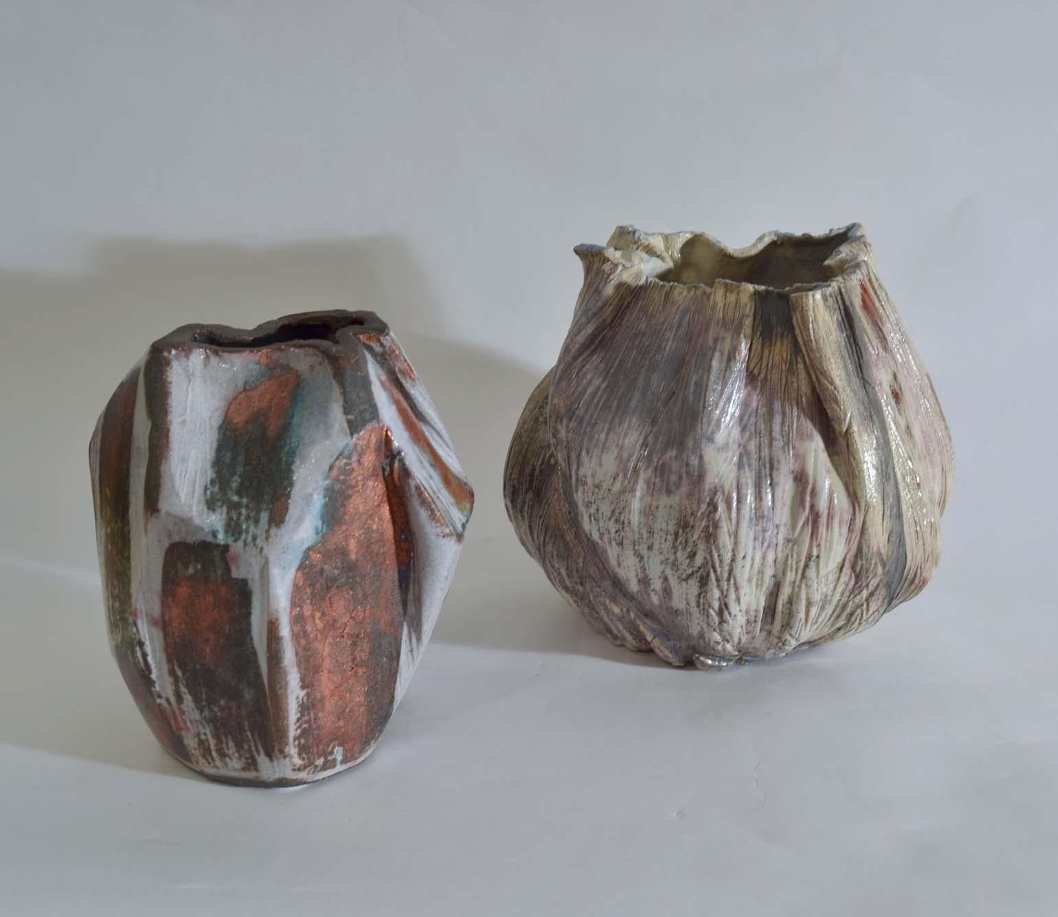 Mid-Century Modern Two Freeform Studio Pottery Vases, 1960s, Dutch