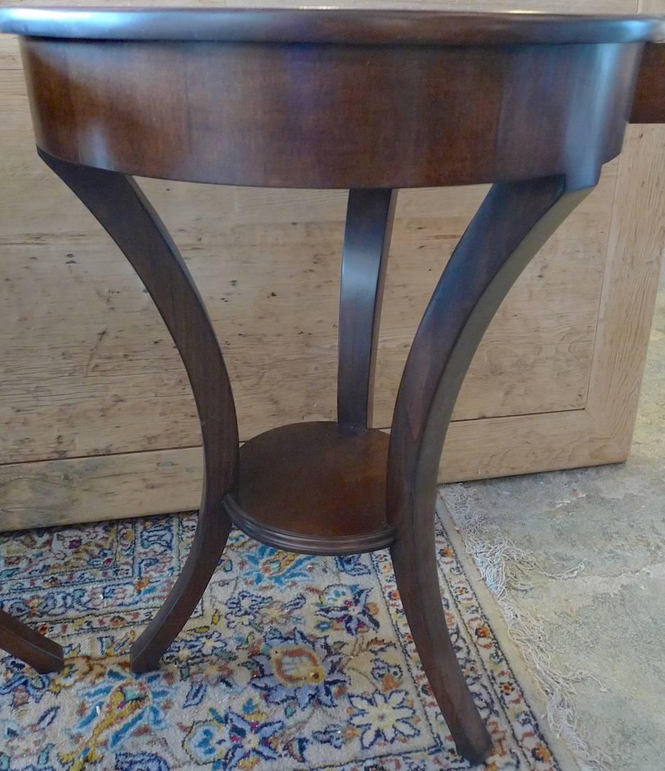 Two French 1970s Walnut Stained Round Side Tables with One Drawer and One Shelf  8