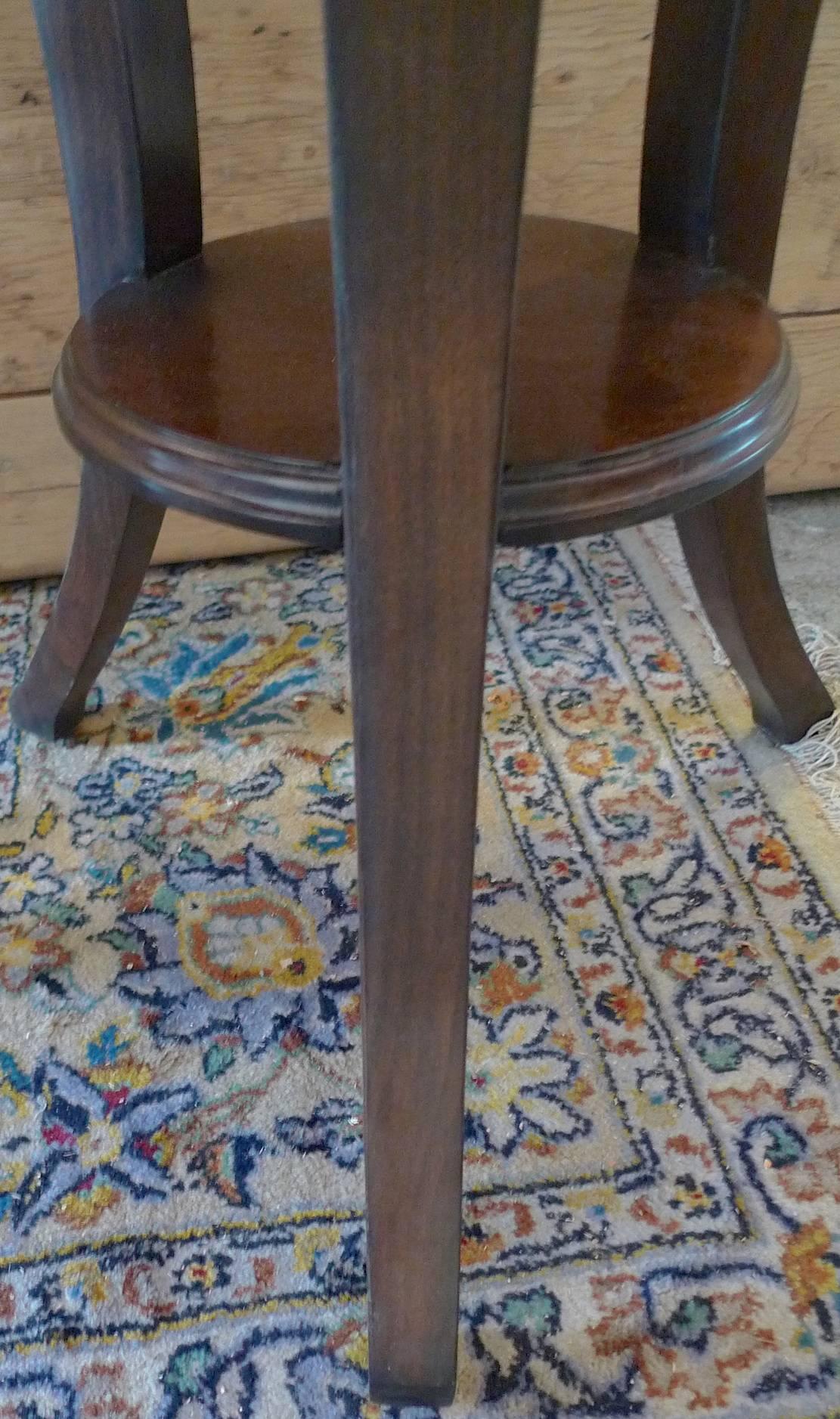 Two French 1970s Walnut Stained Round Side Tables with One Drawer and One Shelf  11
