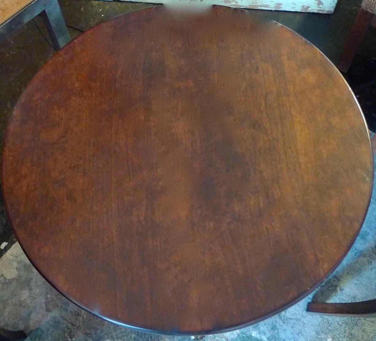 Two French 1970s Walnut Stained Round Side Tables with One Drawer and One Shelf 14