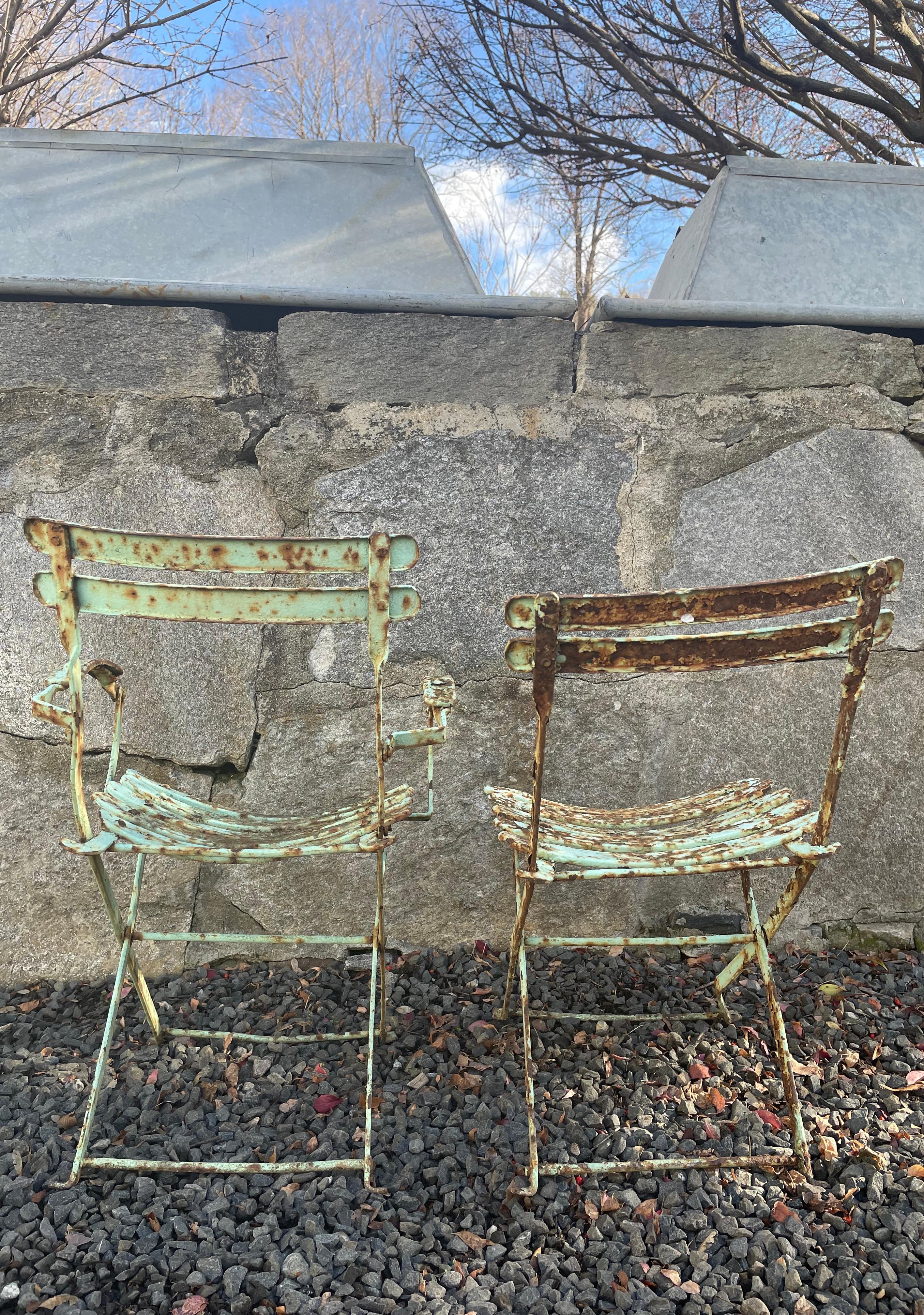 Wrought Iron Two French 19th C Folding Children's Chairs For Sale