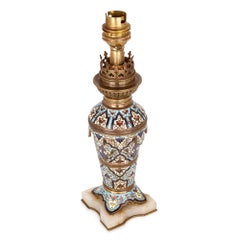 Two French 19th Century Gilt Bronze, Champlevé Enamel and Onyx Table Lamps