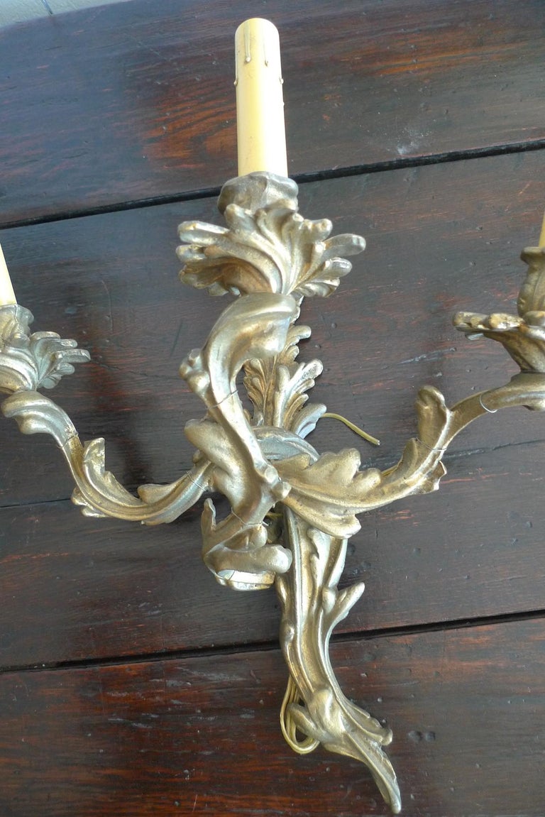 Two French 19th Century Solid Bronze Three-Light Sconces For Sale 7