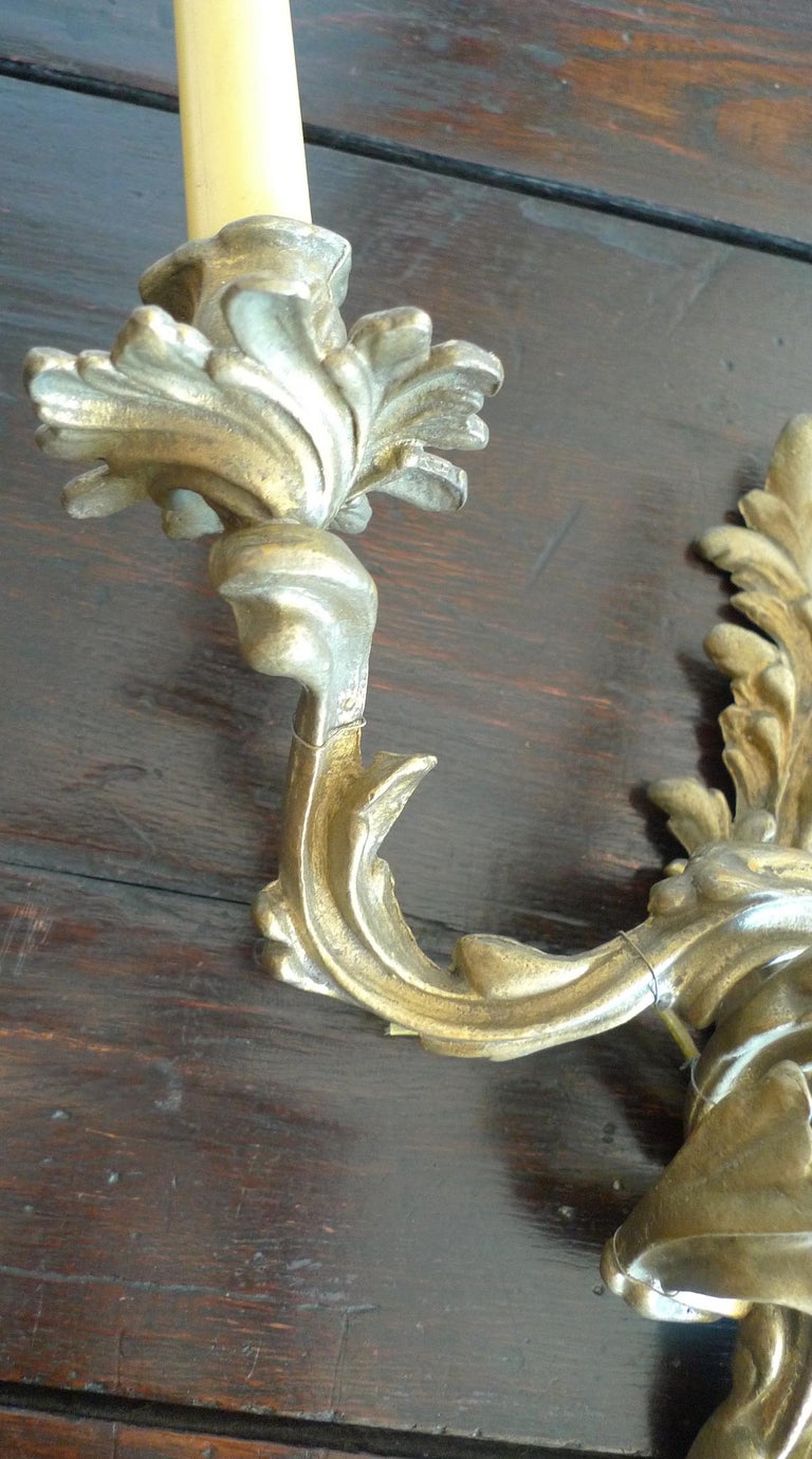 Two French 19th Century Solid Bronze Three-Light Sconces For Sale 11