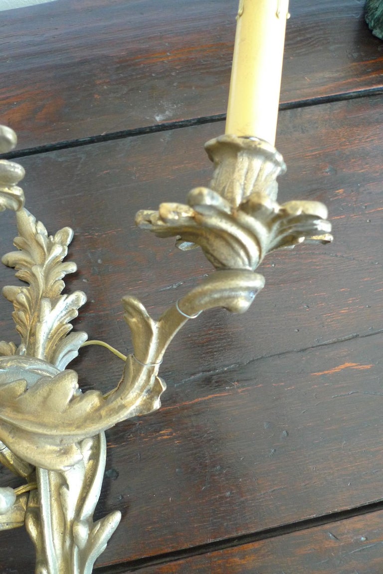 Two French 19th Century Solid Bronze Three-Light Sconces For Sale 12