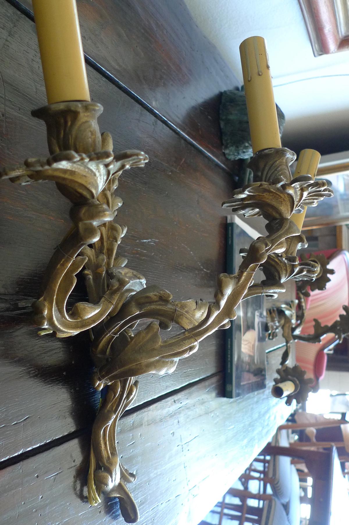 Two French 19th Century Solid Bronze Three-Light Sconces 13