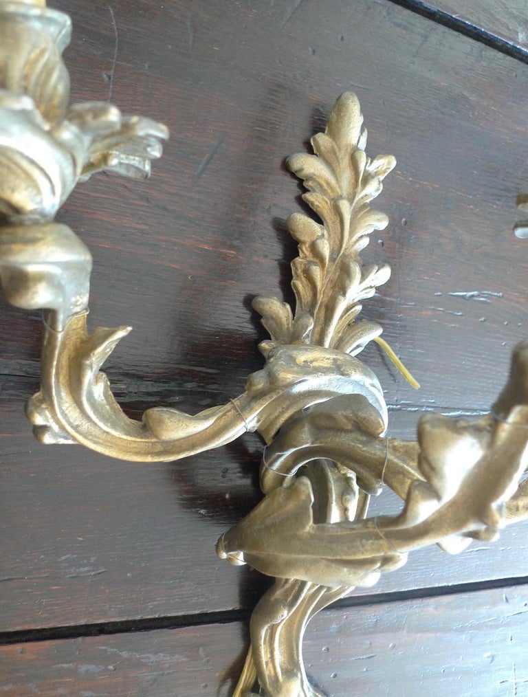 Two French 19th Century Solid Bronze Three-Light Sconces For Sale 14