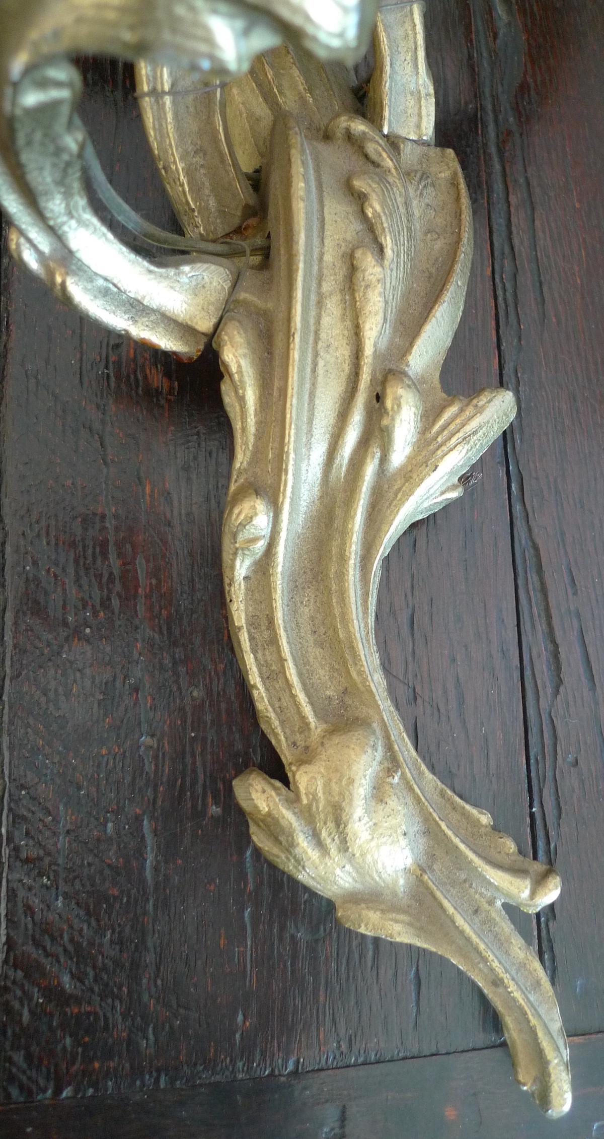 Two French 19th Century Solid Bronze Three-Light Sconces 2