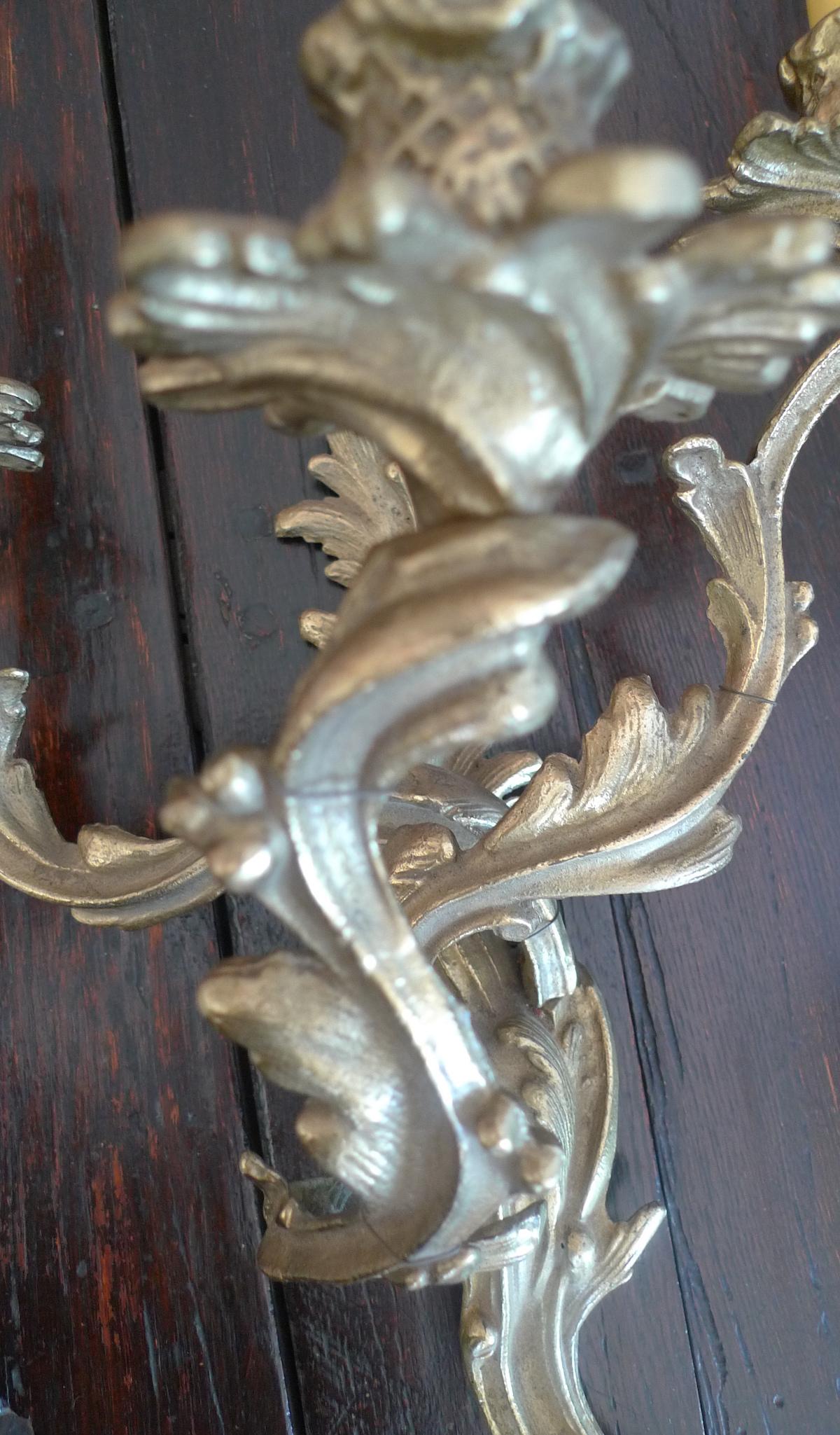 Two French 19th Century Solid Bronze Three-Light Sconces 3
