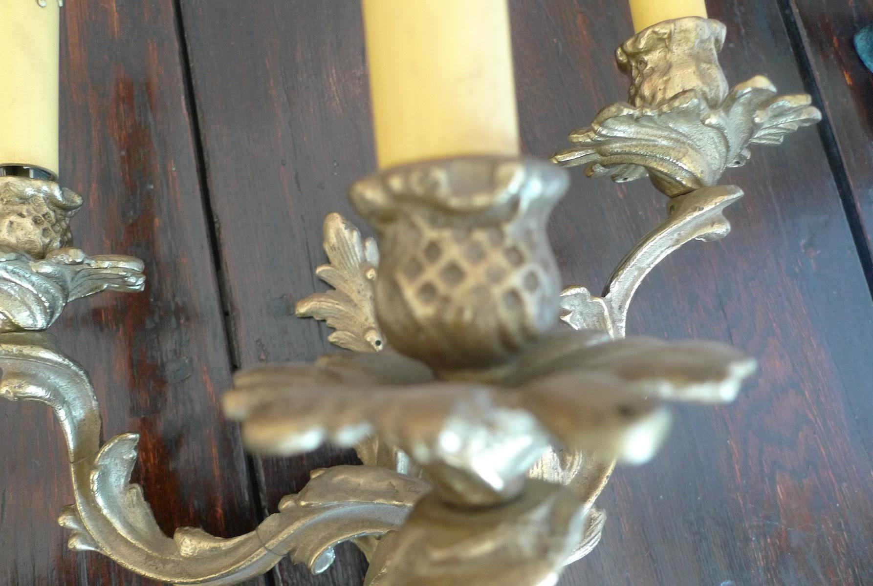 Two French 19th Century Solid Bronze Three-Light Sconces 4