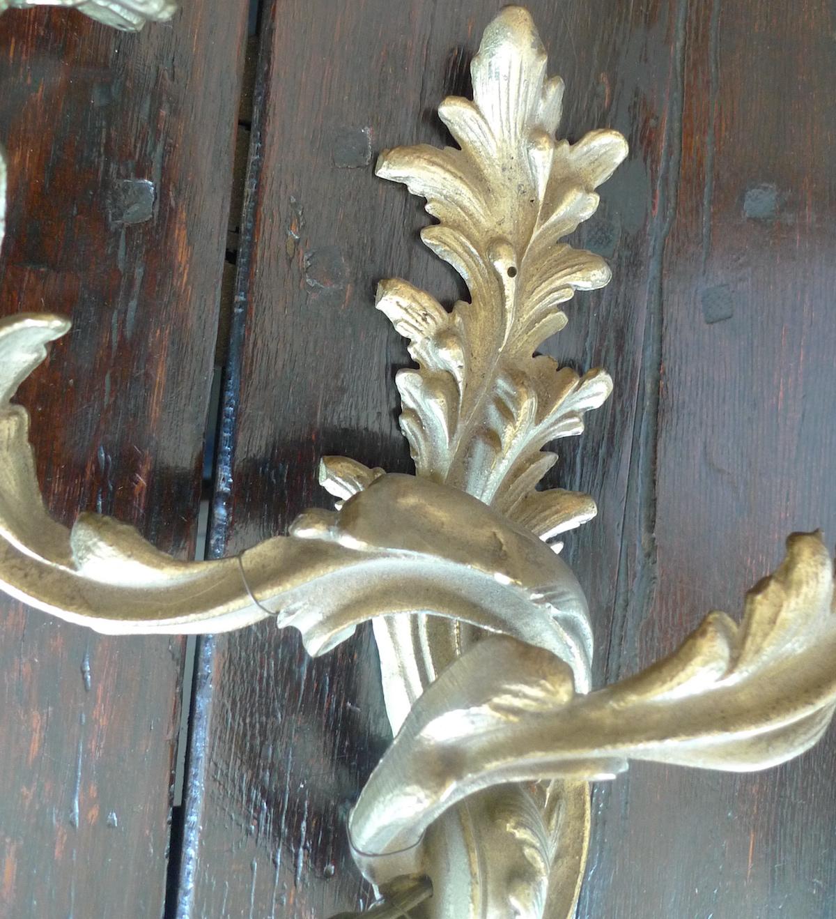 Two French 19th Century Solid Bronze Three-Light Sconces 5