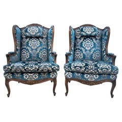 Two French Antique Wingback Armchairs Louis Phillipe Style