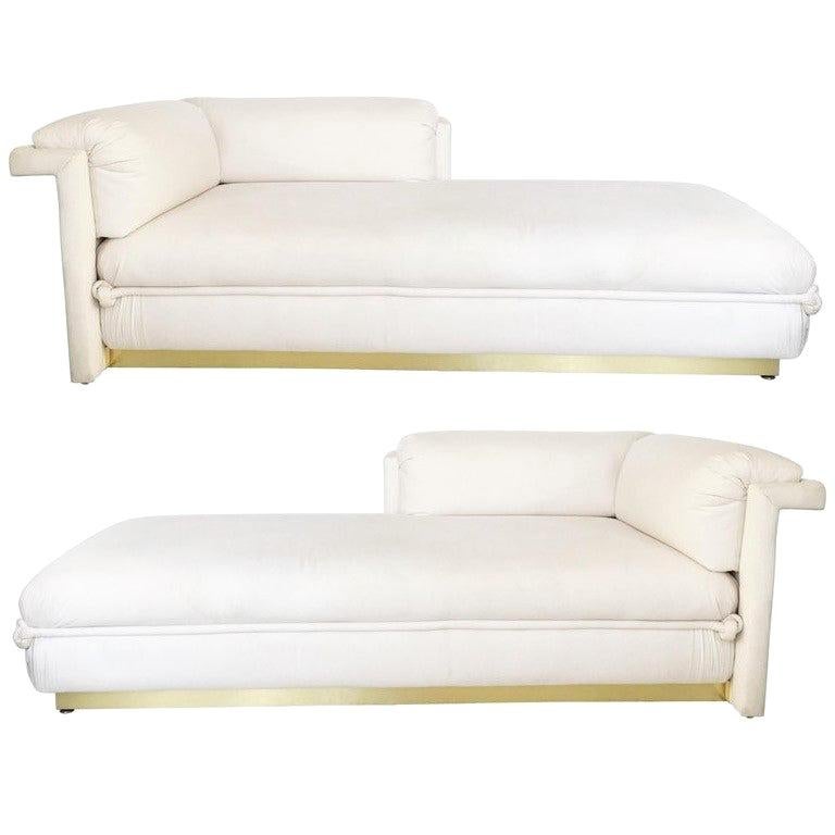 Two French Art Deco Chaise Lounges with Brass Base For Sale