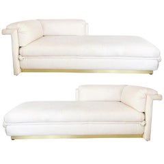 Vintage Two French Art Deco Chaise Lounges with Brass Base