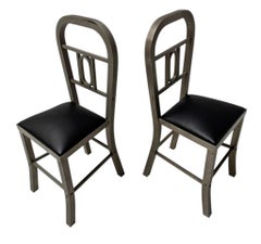 Two French Art Deco Side Chairs with Black Leather Seats, 1930s