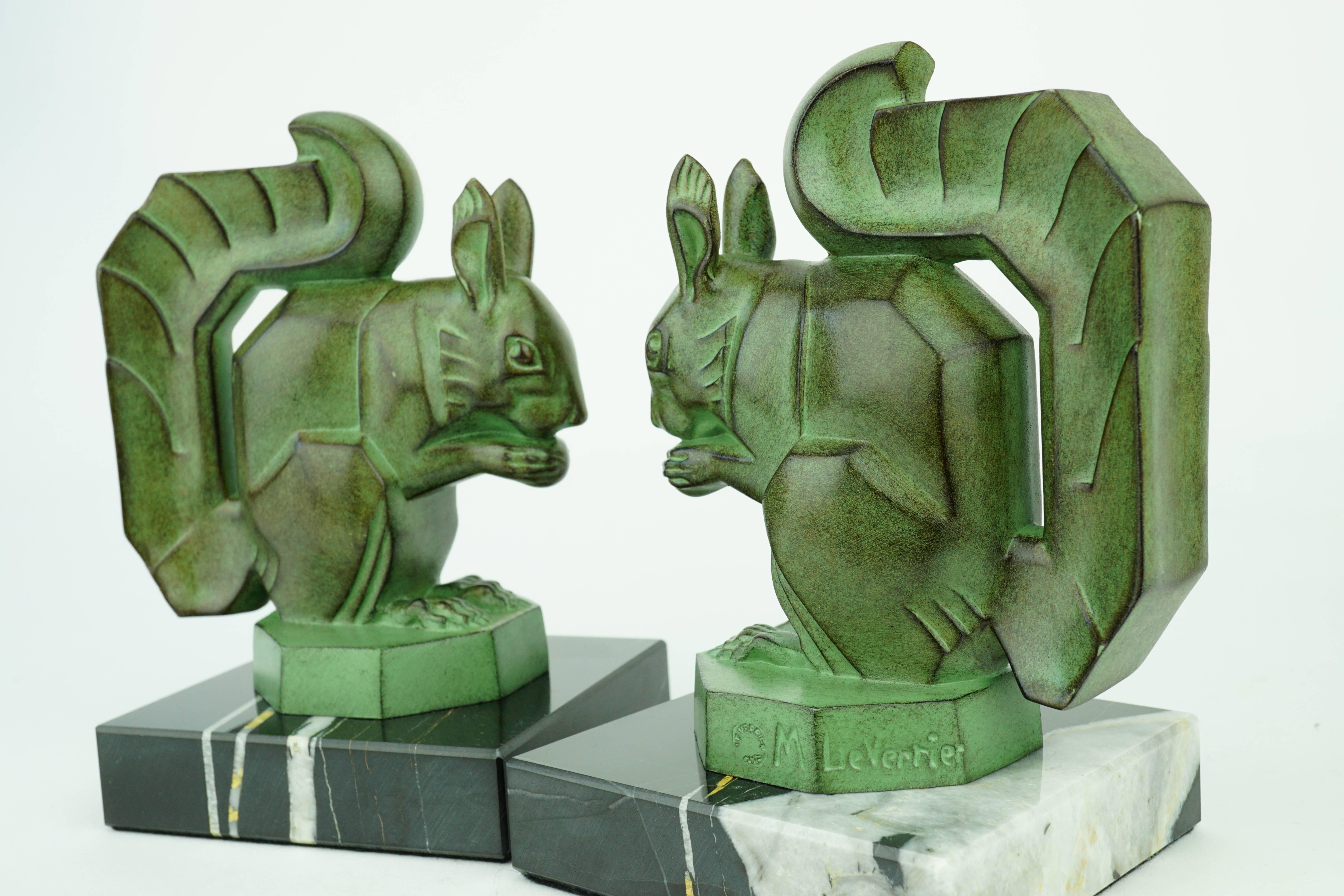 Patinated Two French Art Deco Squirrels by Max Le Verrier