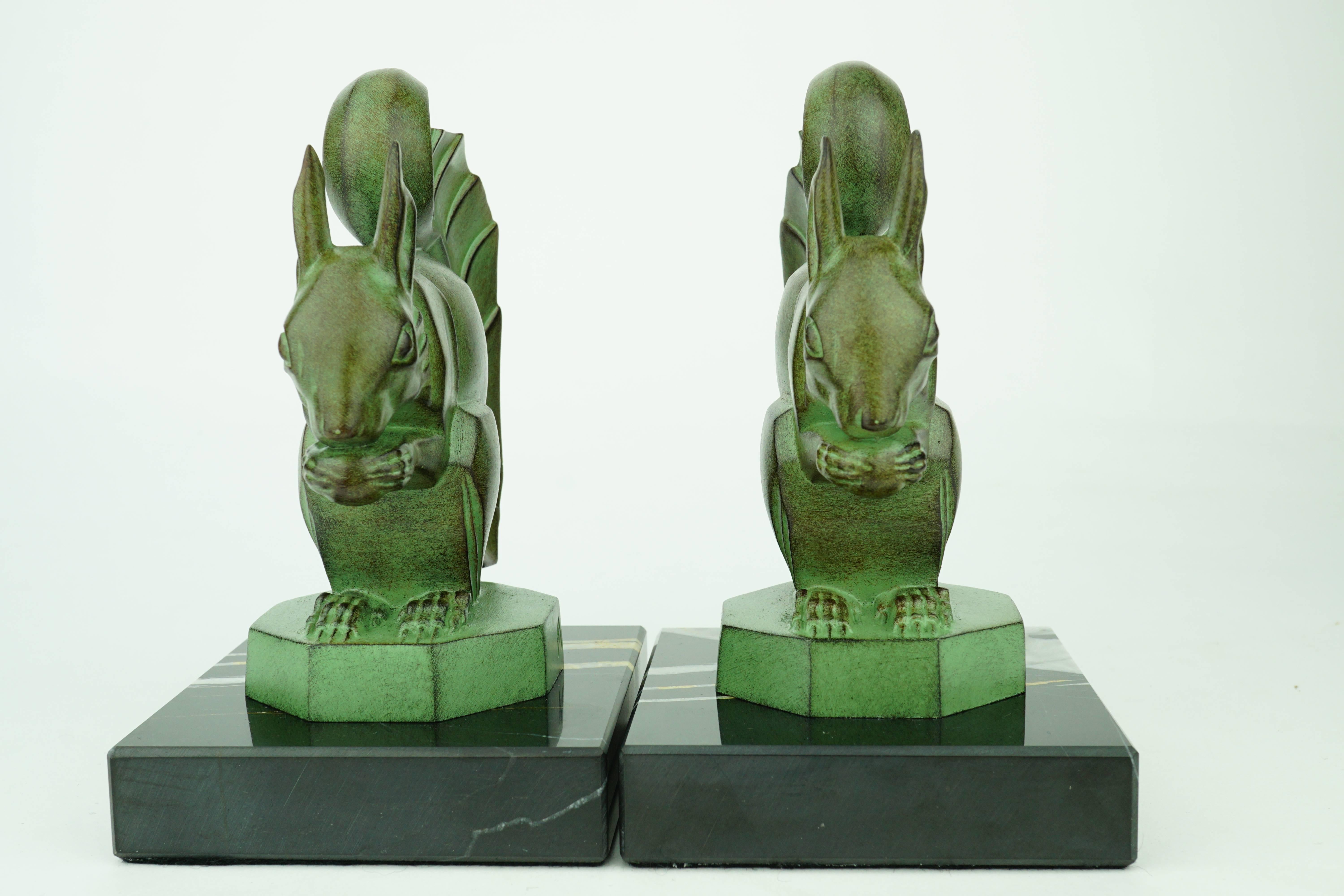 Marble Two French Art Deco Squirrels by Max Le Verrier