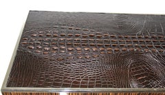 Two French Art Deco style Console tables Macassar Wood, Leather, w/Chrome Mount