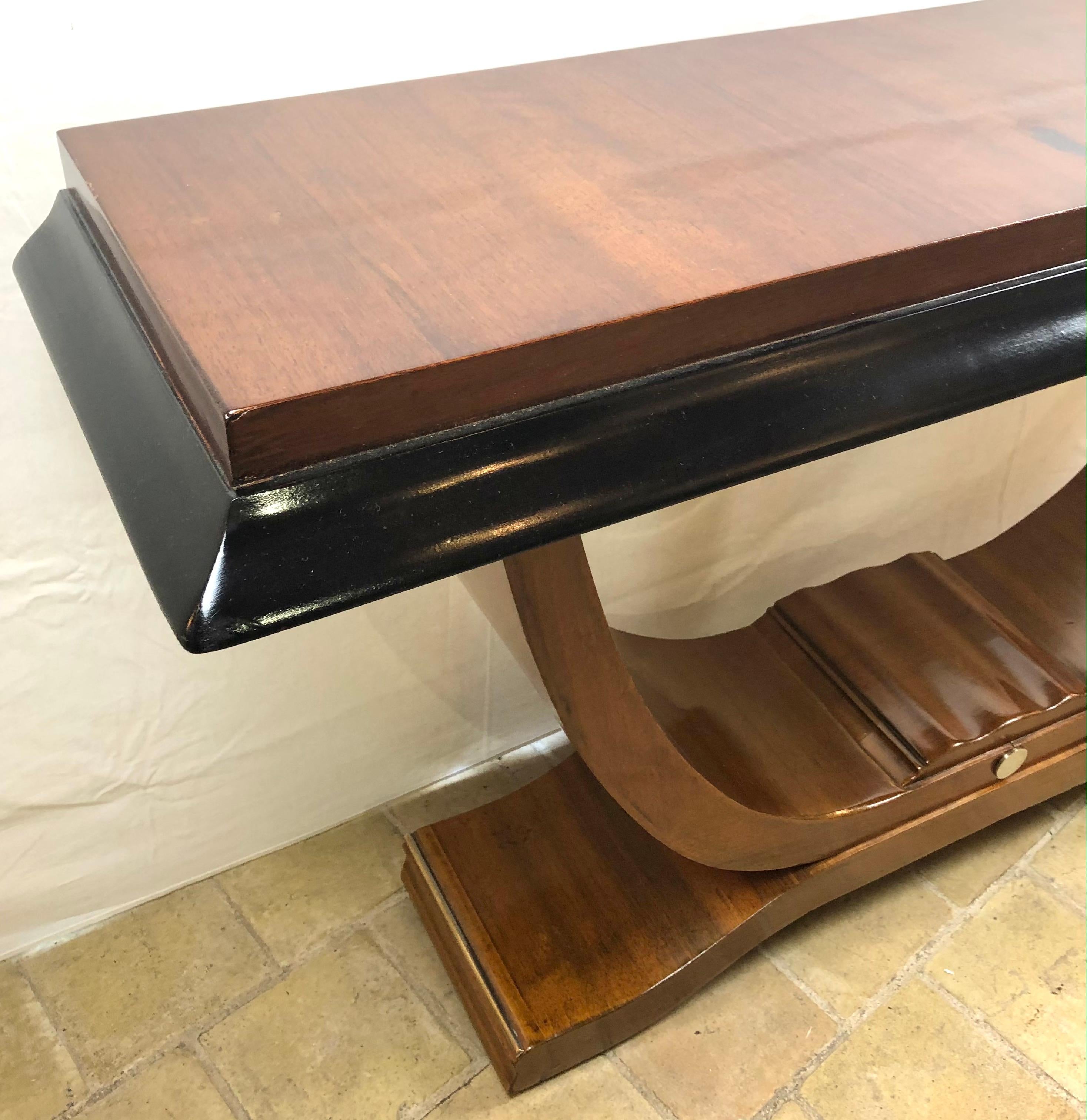 Two French Art Deco Console Tables Nickeled Trim attrib. Alfred Porteneuve In Good Condition For Sale In Miami, FL