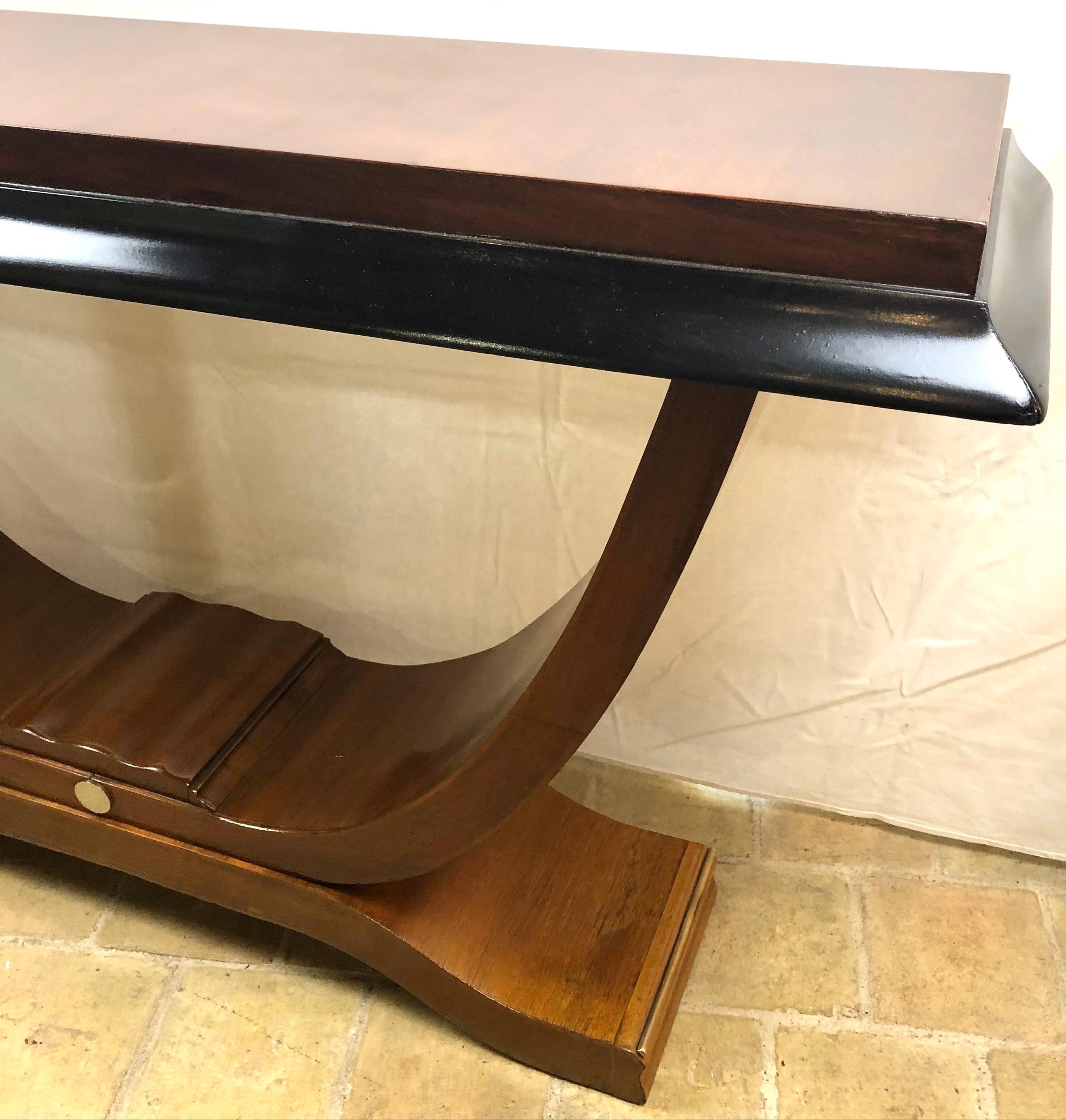 20th Century Two French Art Deco Console Tables Nickeled Trim attrib. Alfred Porteneuve For Sale