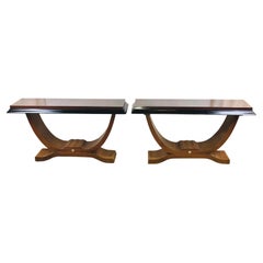Two French Art Deco Tables or Consoles Nickeled Trim attrib. Alfred Porteneuve