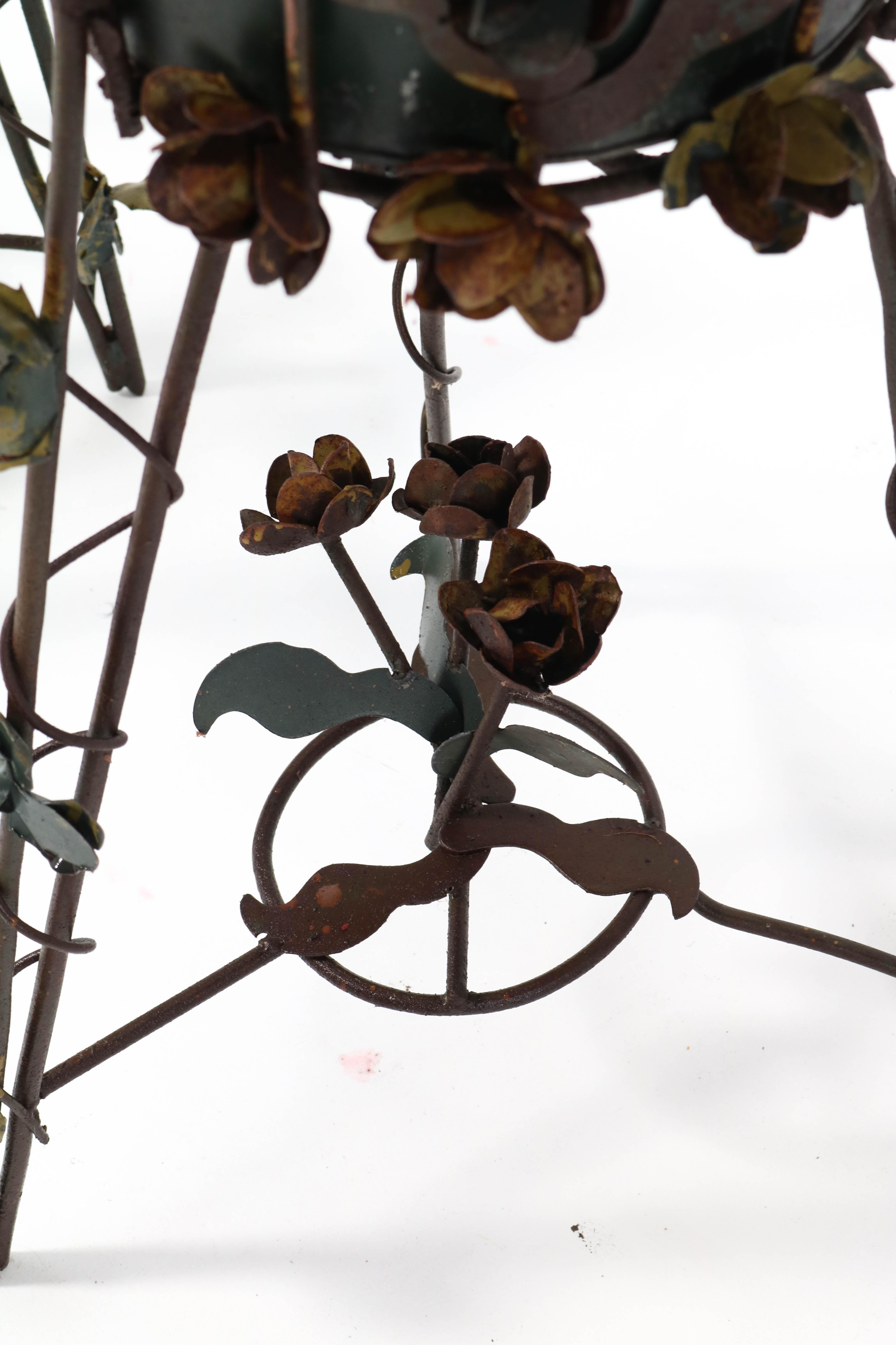 Two French Art Nouveau Style Patinated Iron Jardinières or Plant Stands, 1950s 4