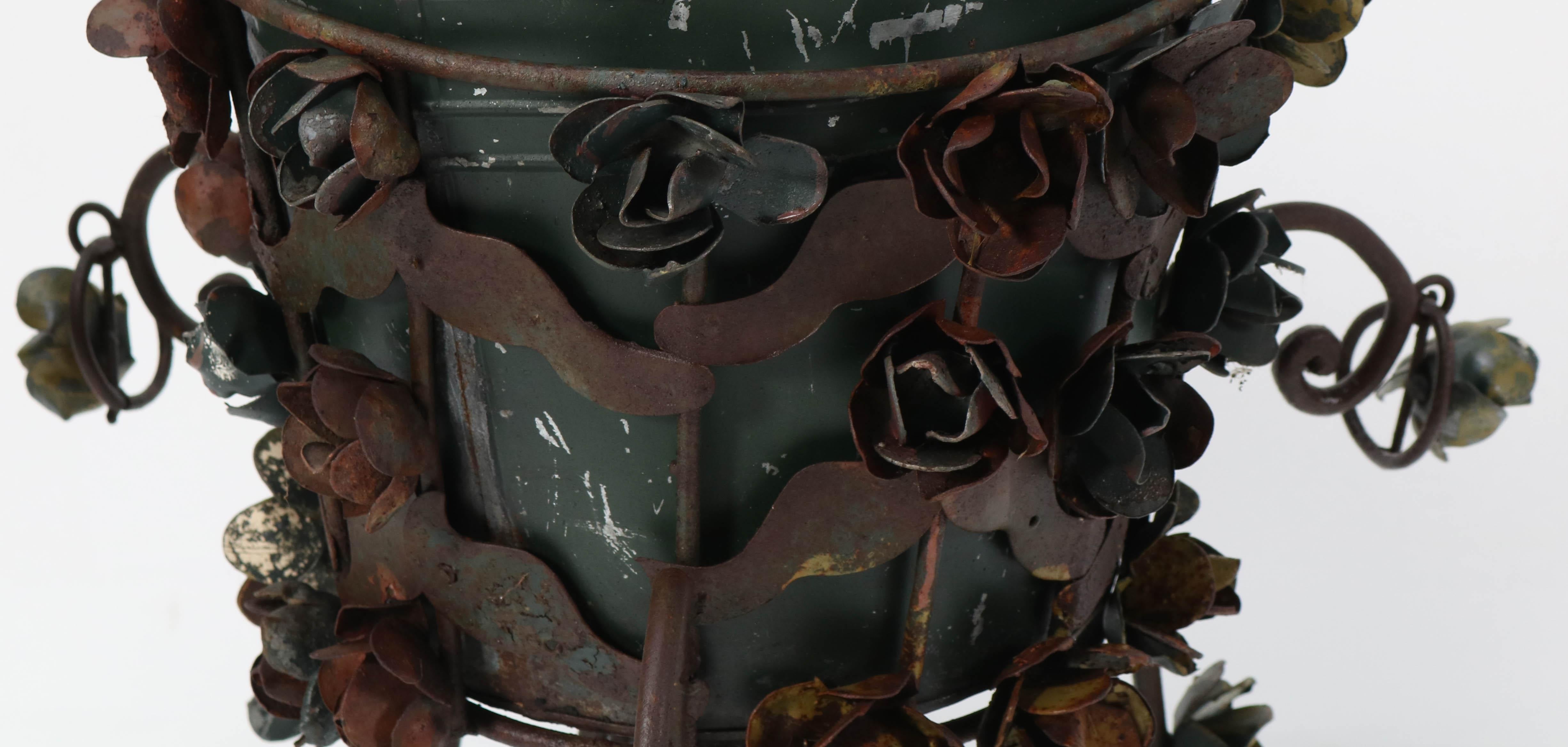 Two French Art Nouveau Style Patinated Iron Jardinières or Plant Stands, 1950s 2