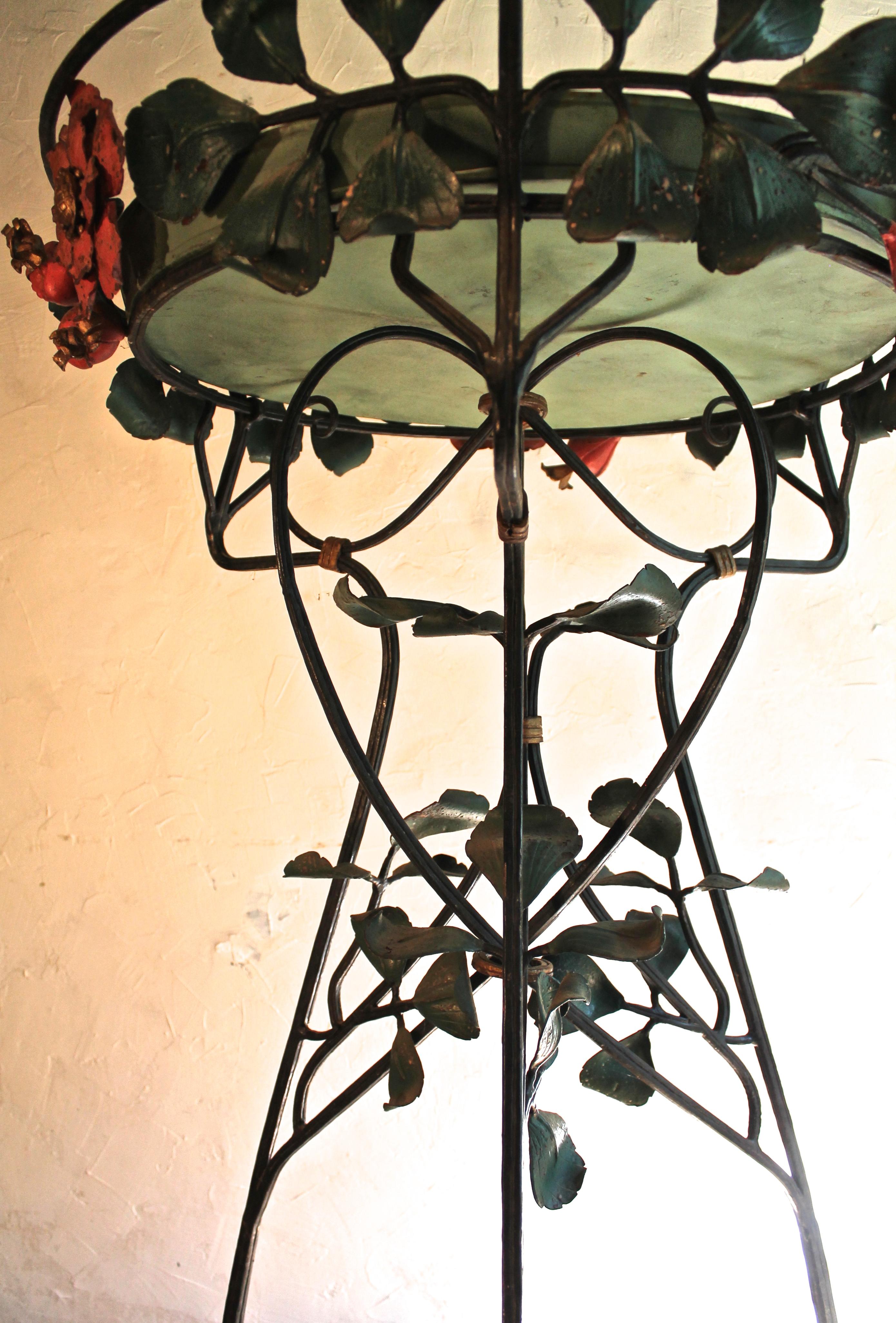 Two French Art Nouveau Belle Epoque Wrought Iron Botanical Fantasy Planters 6