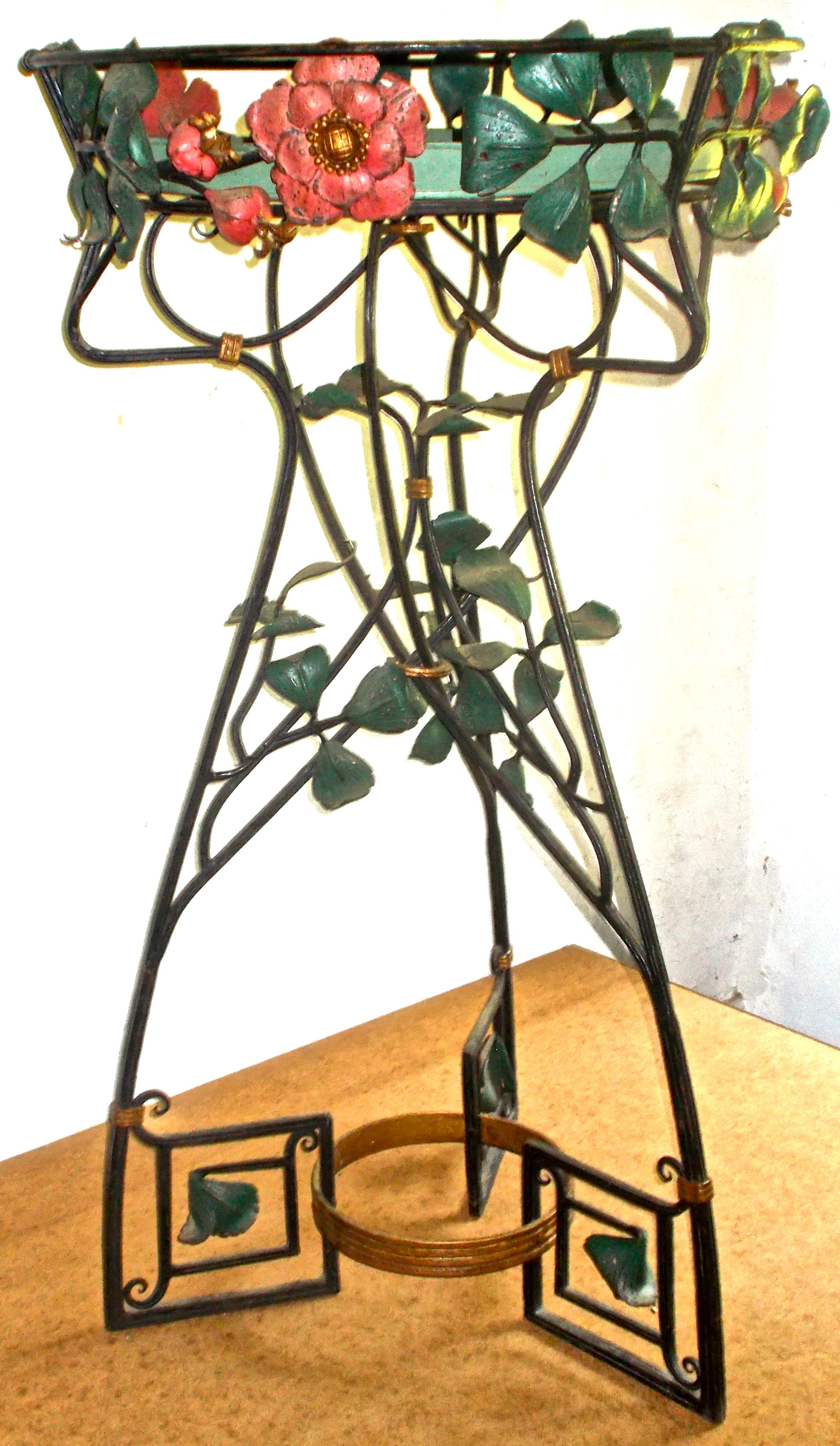 Two French Art Nouveau Belle Epoque Wrought Iron Botanical Fantasy Planters 3