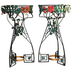 Two French Art Nouveau Belle Epoque Wrought Iron Botanical Fantasy Planters