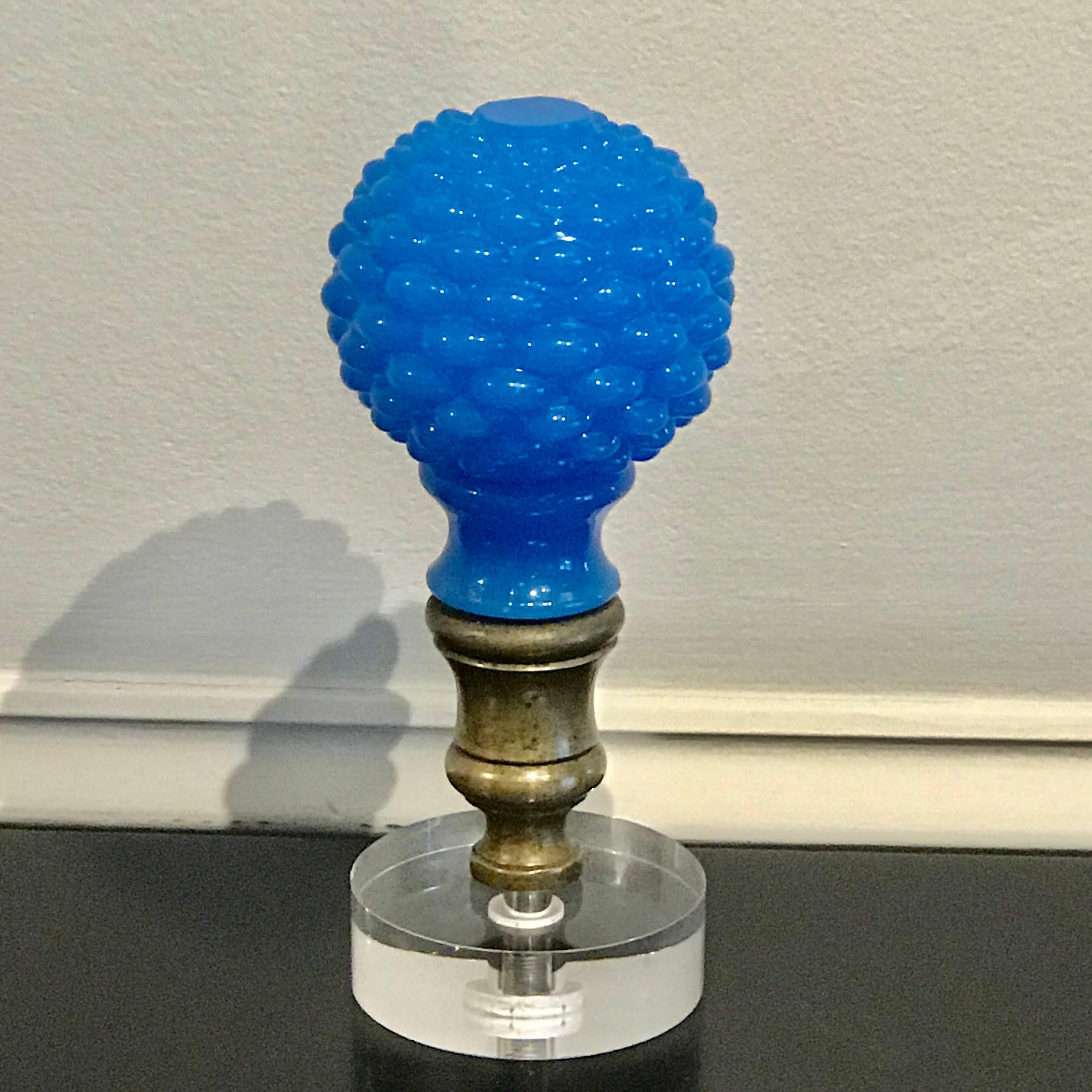 Two French Blue Opaline Newel Post or “Boule Escalier” In Good Condition For Sale In Atlanta, GA