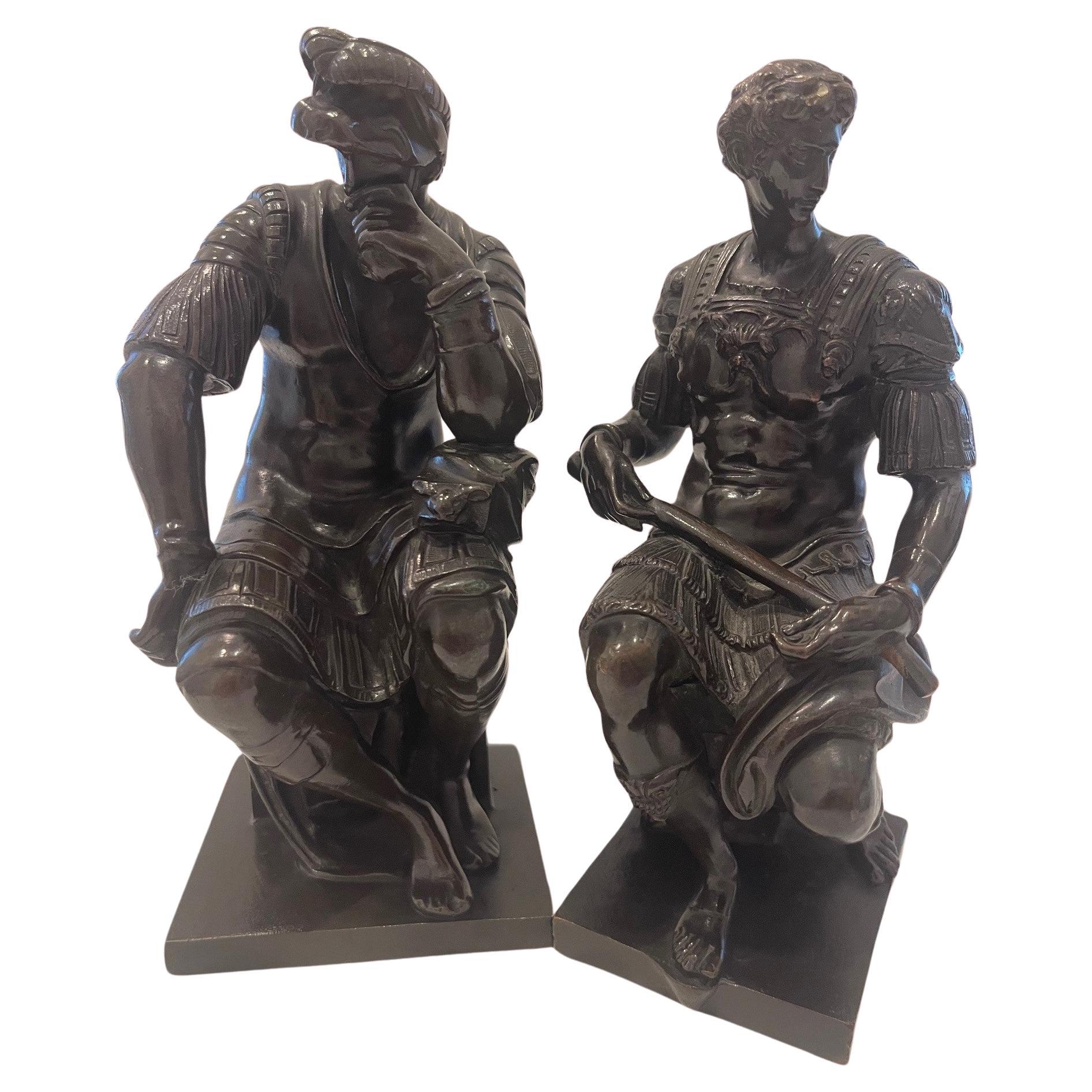 This is a wonderful pair of French bronzes, Lorenzo di' Piero de' Medici also known as Lorenzo the Magnificent, and his younger brother Giuliano. Lorenzo is the larger of the two figures measuring 8.3