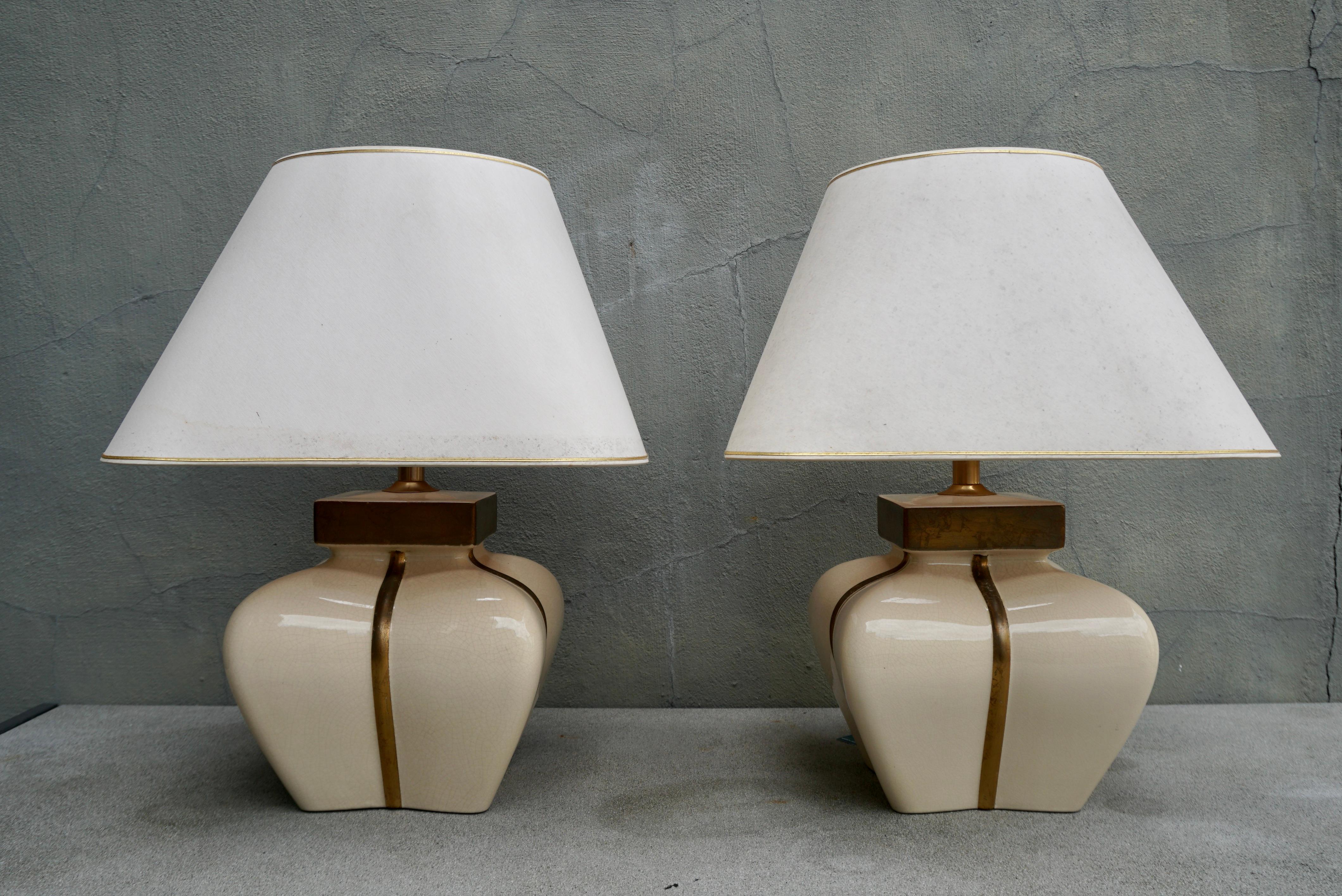 Glazed Two French Ceramic Lamps by Le Dauphin For Sale