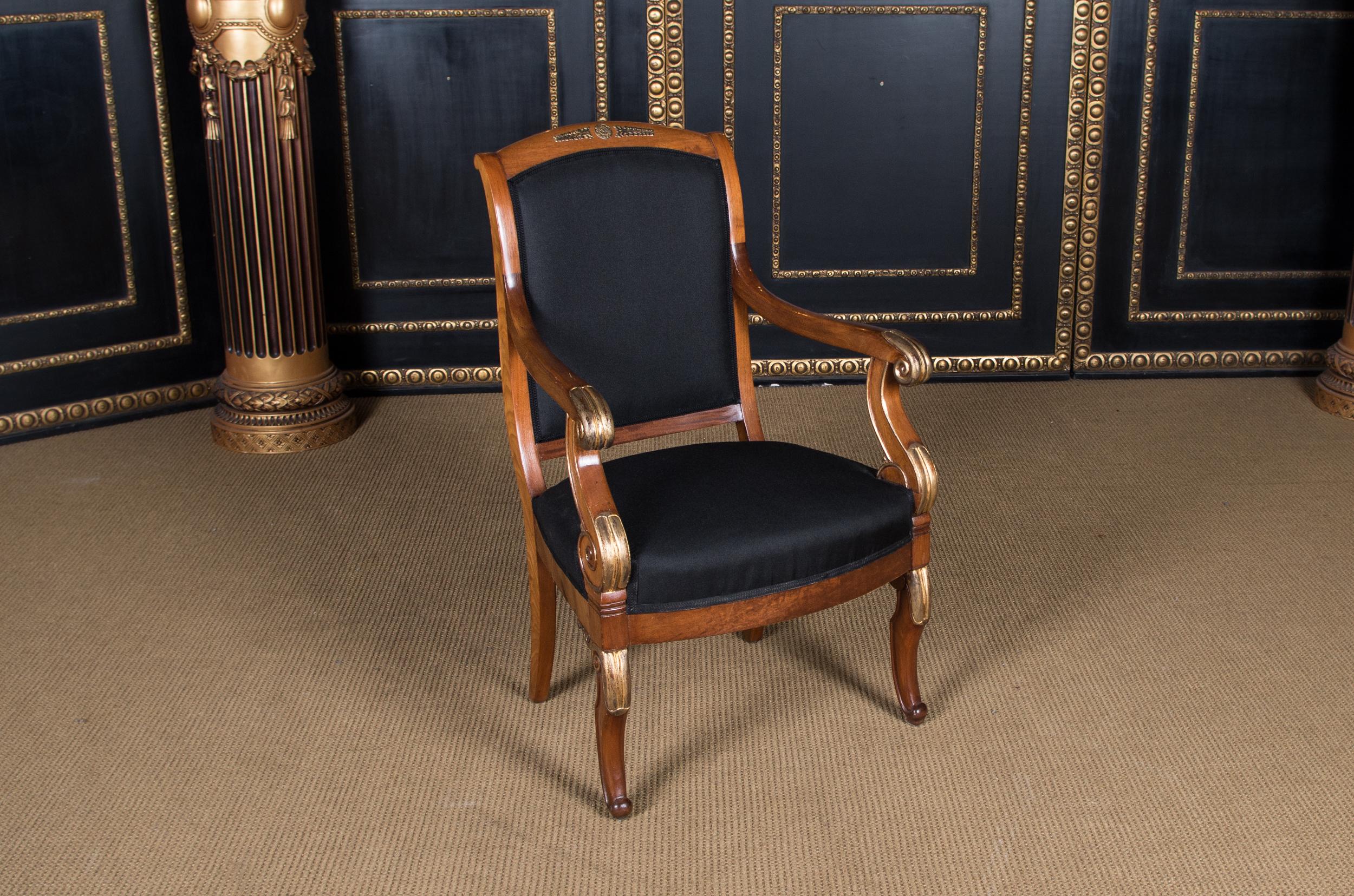 Hand-Carved Two French Empire Armchairs circa 1860 Mahogany