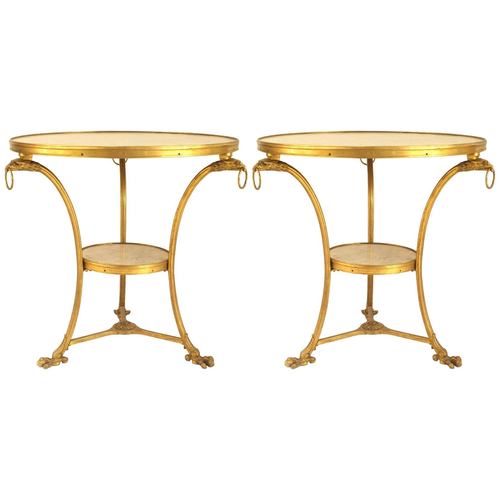 Two French Empire Style Bronze Gueridon End Tables