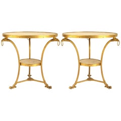Two French Empire Style Bronze Gueridon End Tables