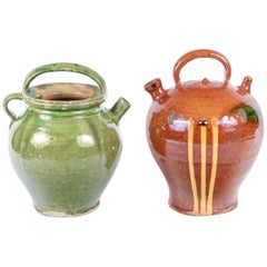 Two French Glazed Pots in Confit Pot Form