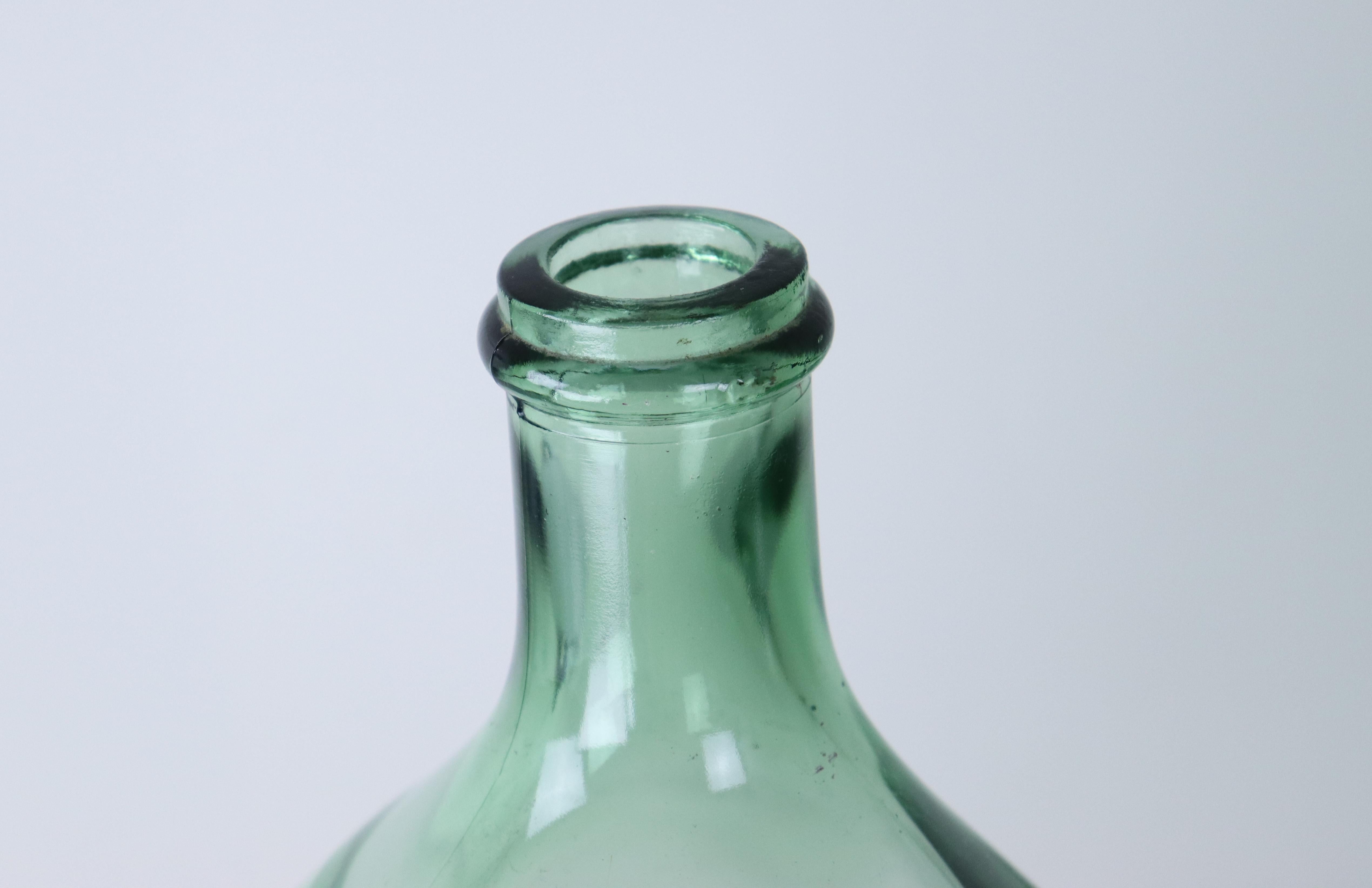 Two French Green Glass Demijohn Bottles In Good Condition For Sale In Port Chester, NY